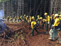 Southwest Oregon had the most new Firewise communities of any region in Oregon last year. Firewise communities conduct yearly projects to reduce wildfire risk, such as these firefighters are doing by burning a pile of excess woody debris.