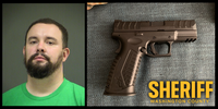 Shelton booking photo and gun seized