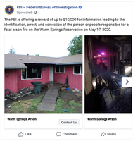 Facebook ad - Warm Springs arson