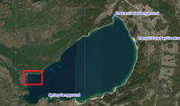 Satellite image of Crescent Lake with Tranquil Cove marked in red where new, slow no-wake rules take effect May 1.