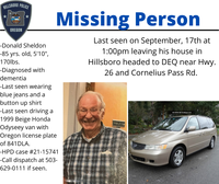 Donald Sheldon missing person press release 9-18-21