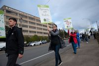 Hundreds of ONA nurses and allies rallied outside Providence St. Vincent Medical Center in Portland, OR during an informational picket Tuesday, March 15.