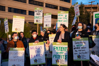 More than 700 ONA nurses, community supporters and elected officials rally outside Providence St. Vincent Medical Center in Portland, Oregon during an informational picket Tuesday, March 15.