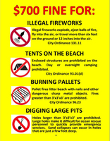 Prohibited: Illegal Fireworks, Tents on Beach, Burning Pallets, Digging Large Pits