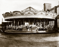 Identified as Superior Park Model #2 in company records, the carousel is shown assembled outside of the C. W. Parker factory in Leavenworth, Kansas, 1921. Barbara Fahs Charles Collection, C. W. Parker Archives.