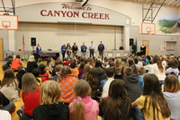 Cape Horn-Skye Elementary and Canyon Creek Middle School Students gather at CCMS for an assembly to honor art teacher Alice Yang