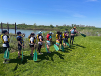 Students explored in the Columbia River in canoes fashioned to look like ones Native American tribes used