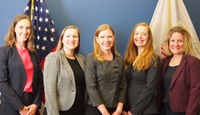 U.S. Attorney Vanessa R. Waldref (center) with, from left to right, SAUSA Allie S. Jensen, AUSA  Frieda K. Zimmerman, AUSA Laurel J. Holland, and Criminal Chief Alison Gregoire