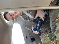 LTC Katie Werback in the backseat of an ORWG Cessna 182 getting ready for the aerial survey flight of the Willamette Valley on September 15, 2023.� Photo credit: Lt Col Scott Maguire, Oregon Wing.