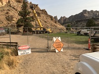 Bridge closed sign and construction equipment at Smith Rock State Park