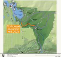 Map showing area of trail closure in Lacamas Regional Park, southeast of Round Lake.